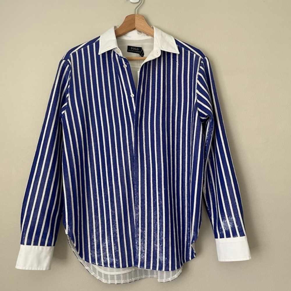 Ralph Lauren Striped Nautical Style Sequined Oversized Button Down Shirt